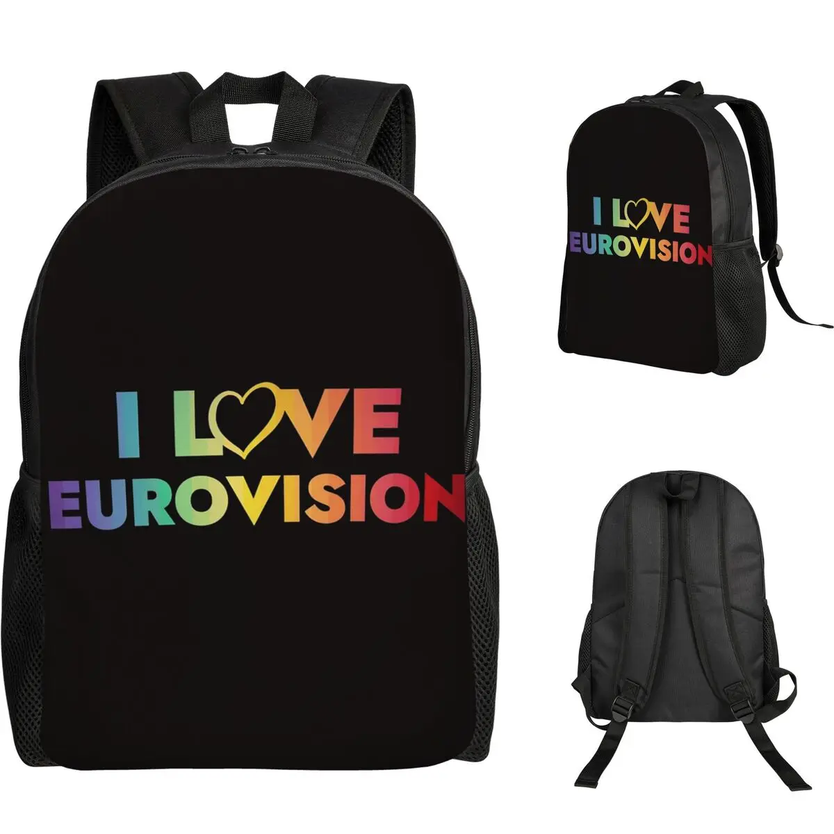 

I Love Eurovision Rainbow Pattern Student Backpack School Bag Hiking Travel Daypack for Men Women Fashion Bookbag Shoulder Bags