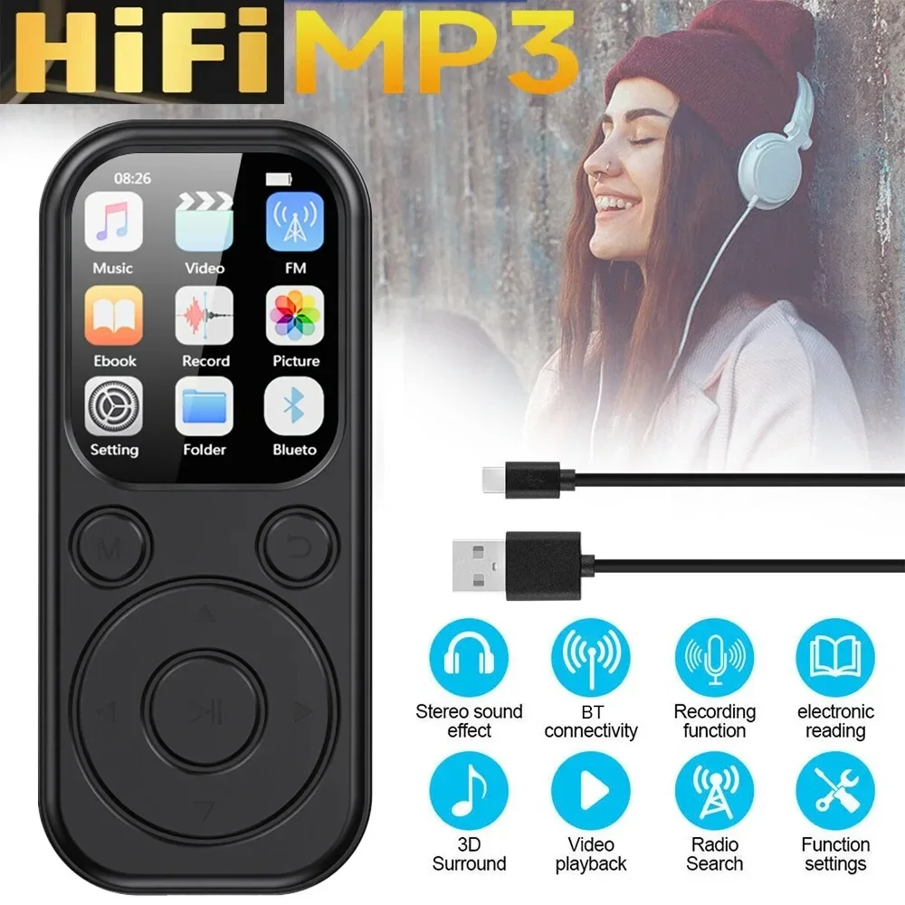 ポータブルmp3プレーヤー-type-c-bluetooth54対応-タッチキー-音楽ステレオ-hifiスピーカー搭載-fmラジオ-録音機能付き