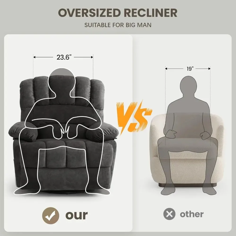 كرسي هزاز دوار كبير الحجم مقاس 40 بوصة للكبيرة والطويلة، كراسي هزازة يدوية كسول لغرفة المعيشة، مقعد عريض جدًا، مرحباً