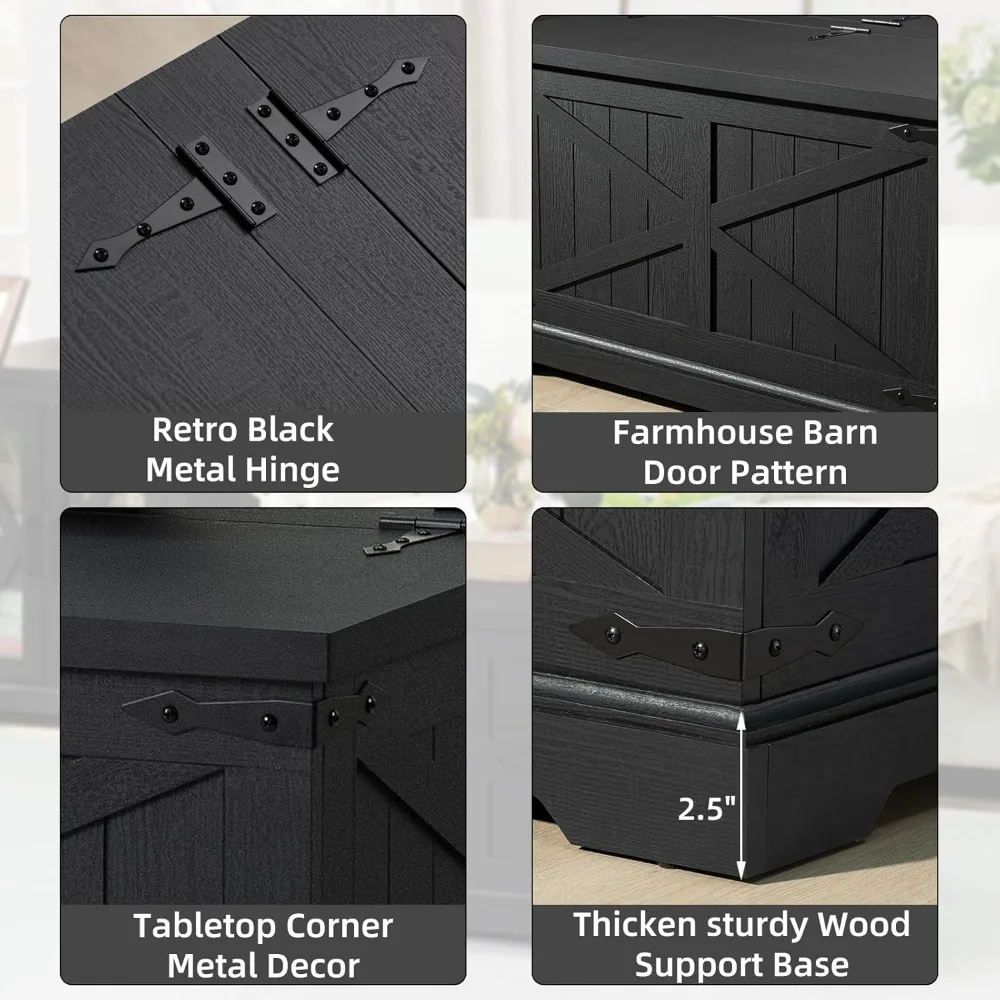 Черный журнальный столик в деревенском стиле с большим скрытым хранилищем, современная квадратная деревянная центральная часть для гостиной