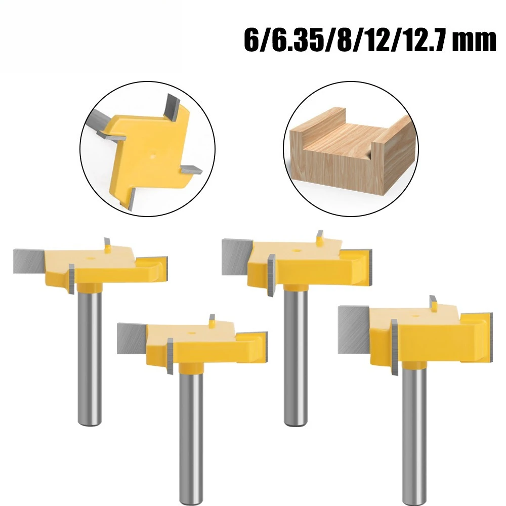 6/6.35/8/12/12.7 Handle Four Blade T-shaped Knife Yellow Black Carving Machine Knife Head Large Diameter Slotting Set