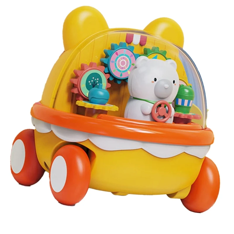 Cartoon Bear Car Toy Push Back Vehicle with Visible Gears for Toddlers