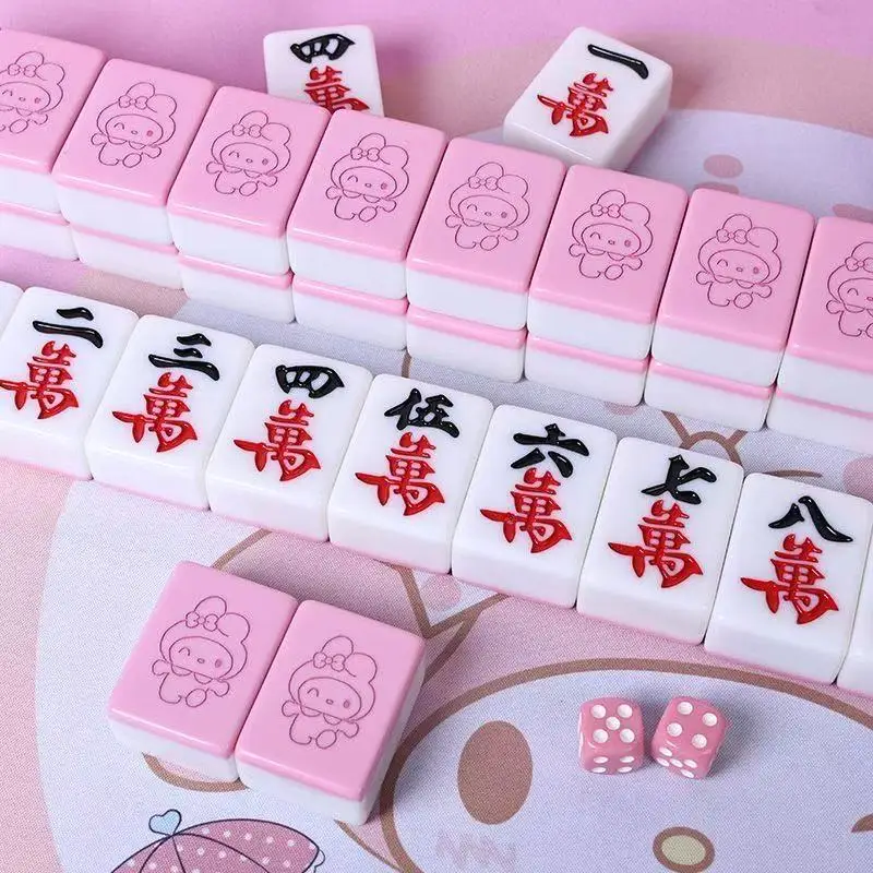

144pcs Sanrio Mahjong Full Set Hello Kitty My Melody Mini 26mm Portable Red Pink Mahjong Toys Family Party Games Christmas Gifts