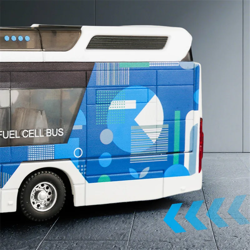 Luxe Nieuwe energie Elektrische Luchthaven Zakelijke Bus Legering Automodel Diecasts Metal City Tour Bus Model Geluid en Licht Kinderen Speelgoed Cadeau