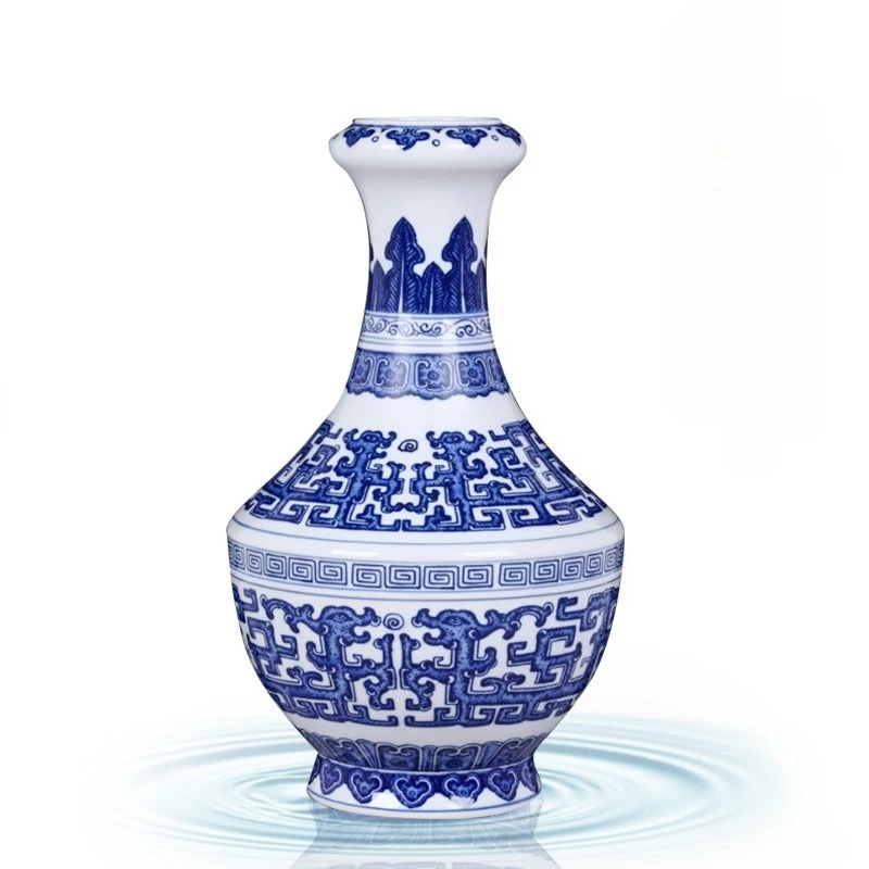 Jingdezhen ceramic new Chinese hand-painted blue and white tangled branches Phoenix garlic head fine mouth porcelain vase home