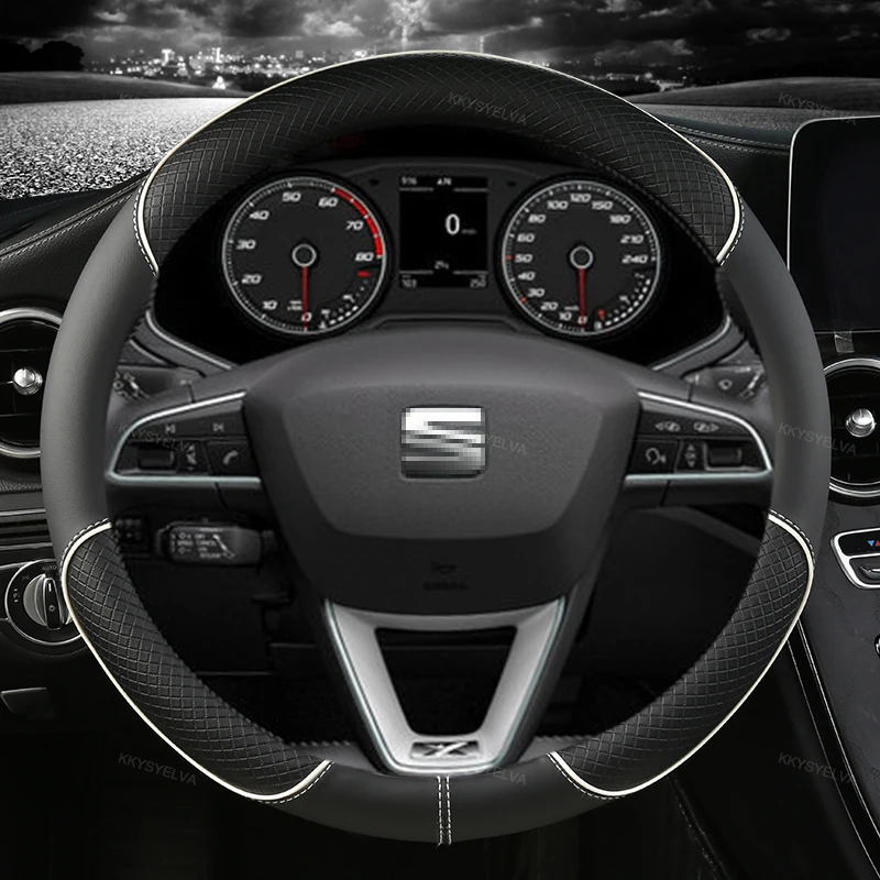 Car Steering Wheel Cover Microfiber Leather 38cm Non-Slip For Seat Tarraco Arona Ateca Ibiza Toledo Mii Leon Arosa Exeo ST FR - Image 3