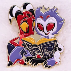 Cartoon Manga Badge Little Blitz and Stolas Reading Book Enamel Pin Brooch Fans Gift Jewelry