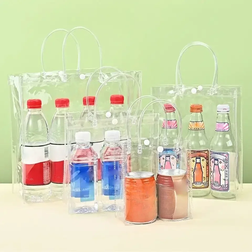 Transparent PVC Gift Tote Packaging Bags with Hand Loop Plastic Handbag Cosmetic Bag 10pcs Set Dulceros Пакетики Для Упаковки