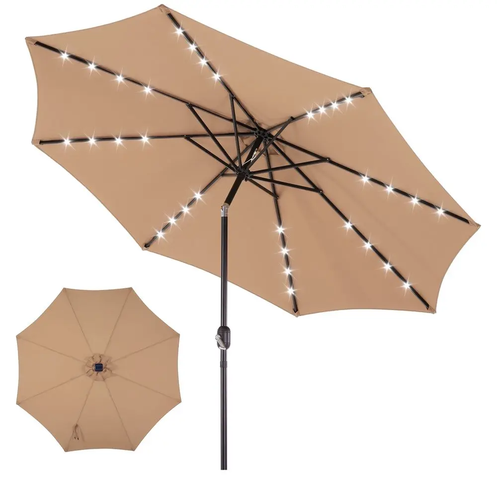 

10 t Outdoor Patio Umbrella with r LED Lights, Weather‑Resistant Camping & Yard Umbrella with Push‑Button , 8‑Rib Patio Umbrella