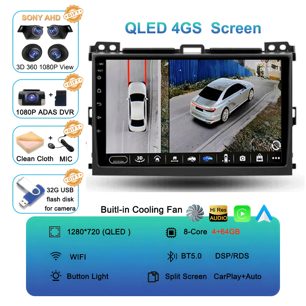 Android 16 autoradio voor Toyota Land Cruiser Prado 120 3 III voor Lexus GX470 GX 470 J120 2002 - 2009 Multimedia Videospeler