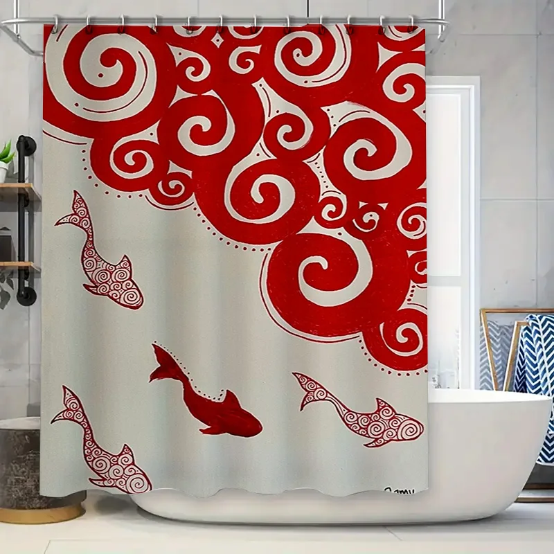

Red Swirl Fish Shower Curtain Decorative Bathroom Accessories