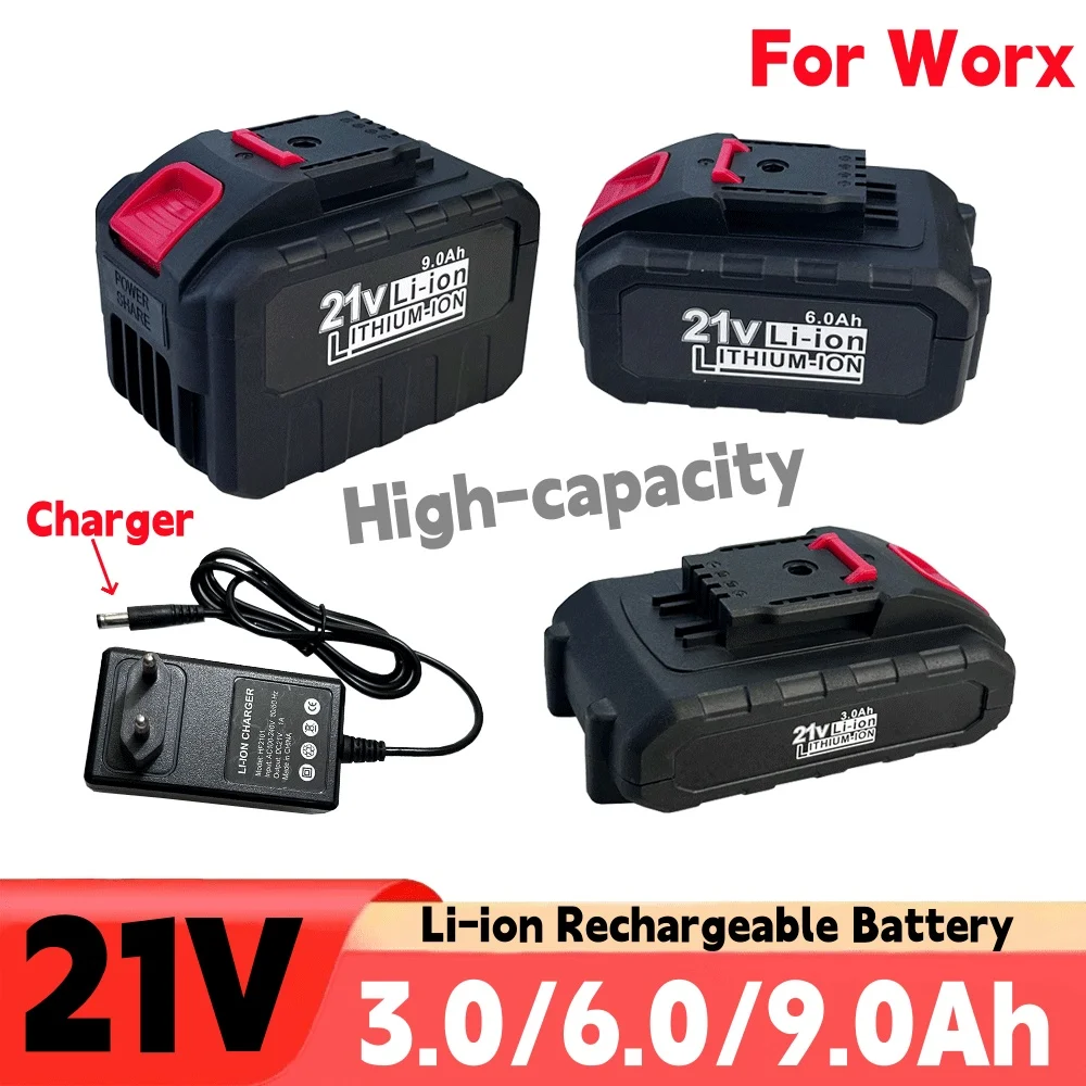 

21V 3.0/6.0/9.0Ah Cordless Rechargeable For Worx Battery Power Battery,Replace Impact Drill Battery Spare Battery for Power Tool