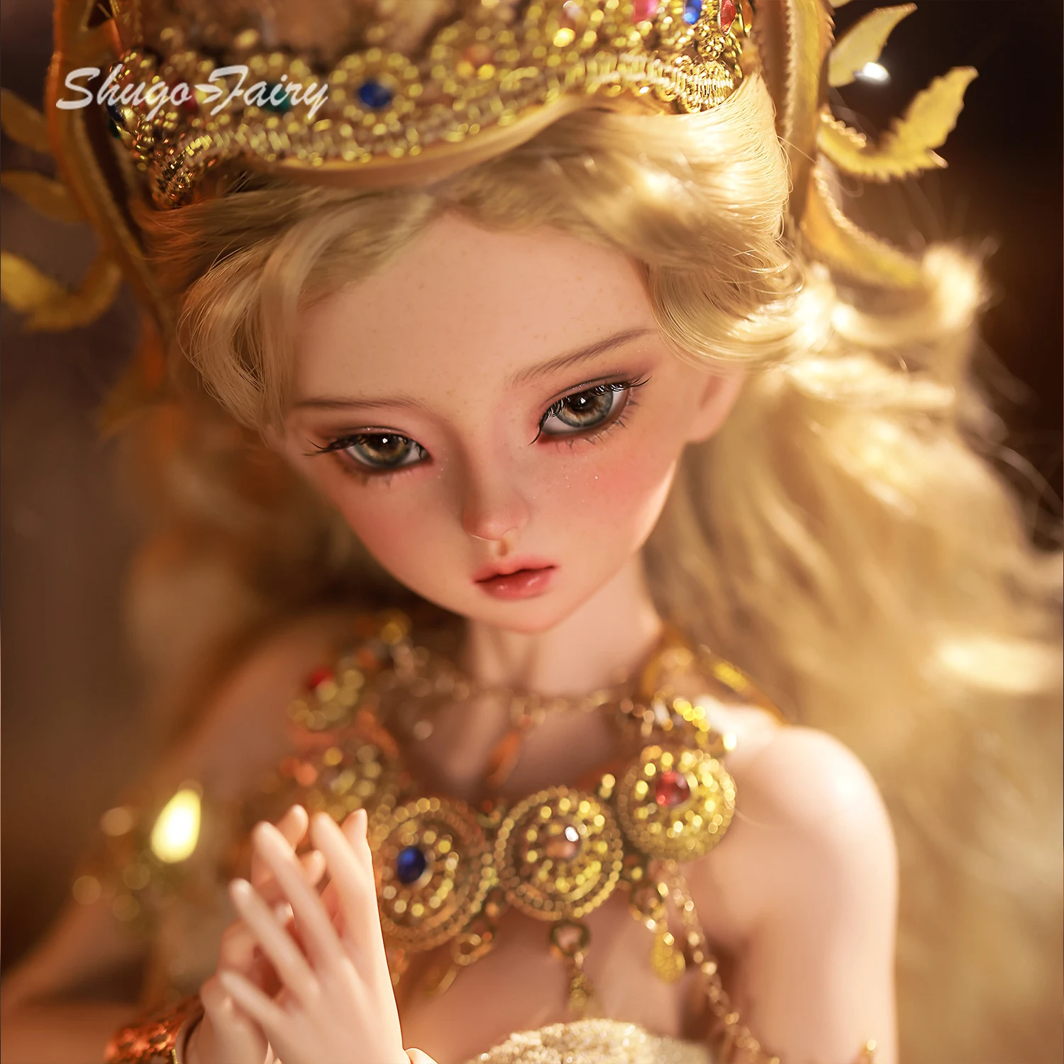 ShugaFairy BJD 1/4 Joan I Fullset Greek Sun Goddess Gown Shimmering Gold Thread Handmade FC Ball Jointed Doll Custom