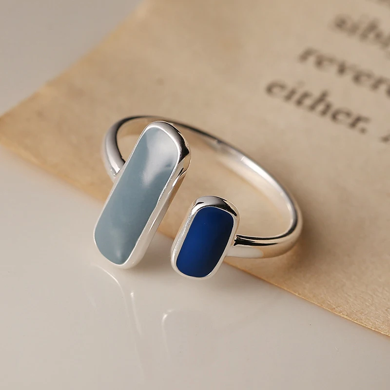 Foxanry Silver Color Rectangle Geometric Cuff Rings For Women Couples Minimalist Trendy Personality Classic Party Jewelry Gifts image 4