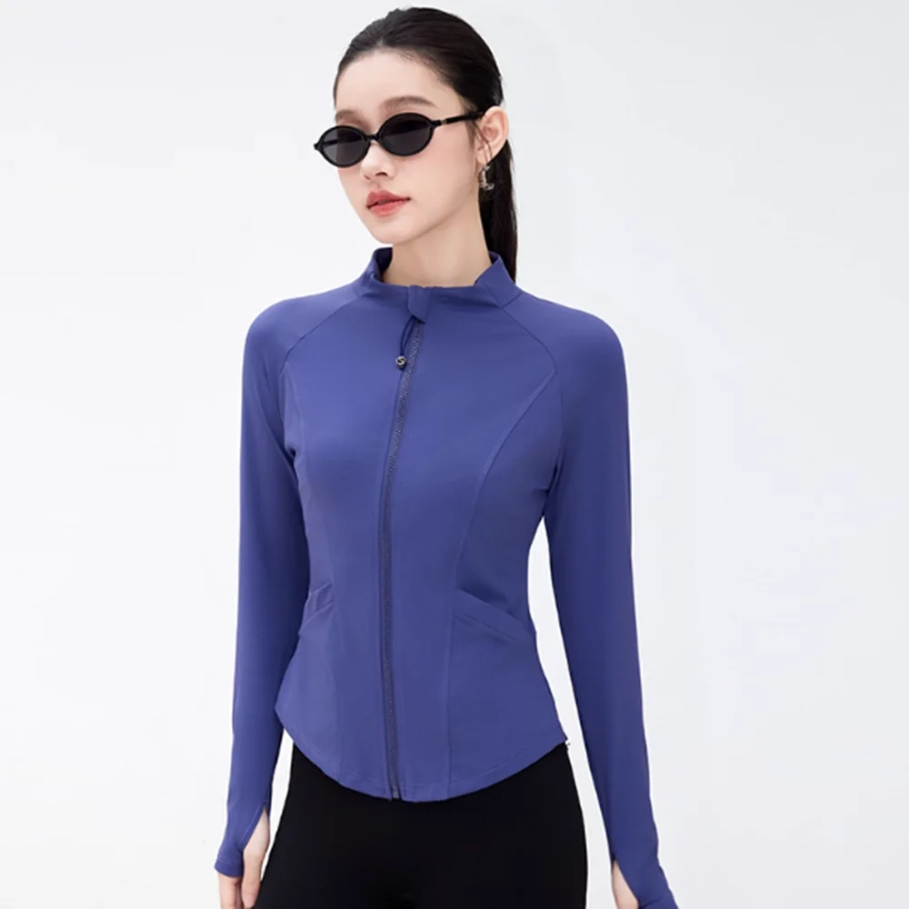 Women's Thermal Workout Jacket Stand Collar Slim Fit Zip Up Long Sleeve for Yoga Pilates Training