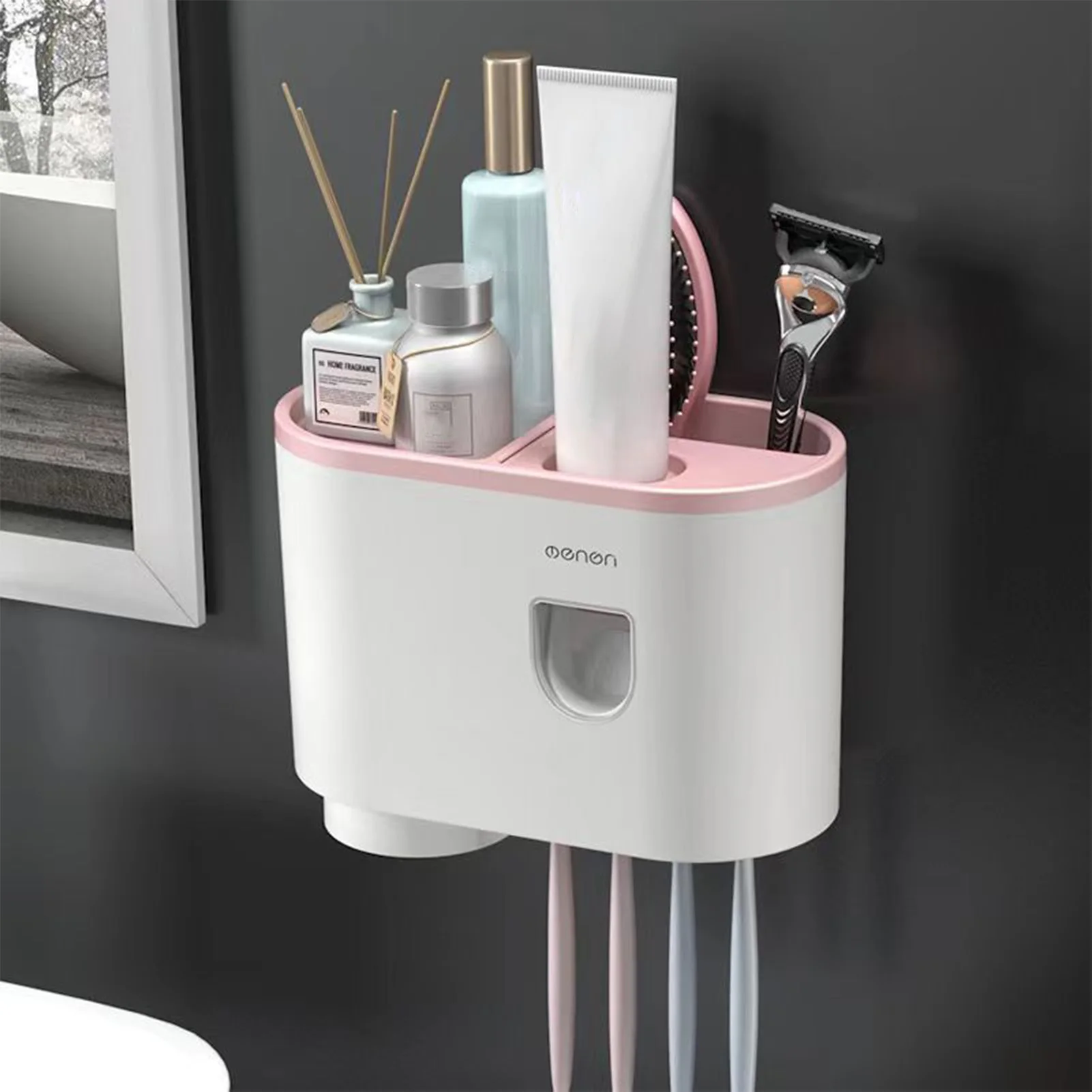 Wall Mounted Toothbrush Holder Automatic Toothpaste Squeezing Rack Bathroom Toothbrush Toothpaste Comb Razor Organizer Racks