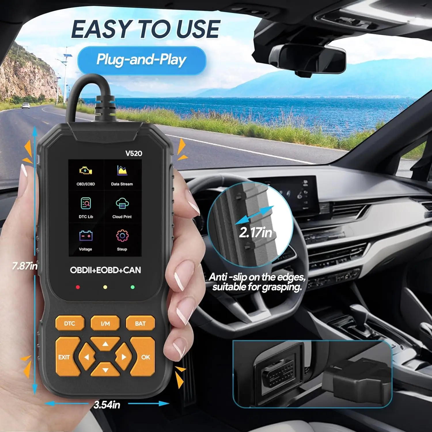 Car Code Reader and Reset Tool OBD2 Scanner Diagnostic Tool Multi-Language Automotive OBDII/EOBD Check Engine Light Code Reader