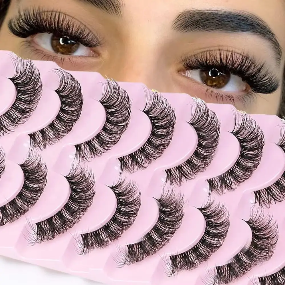 10 Pairs 6D Super Fluffy Faux Mink False Eyelashes Wispy Cat Eye Effect Dramatic Lashes for Eyelash Extension Makeup