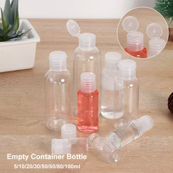 Recipiente plástico recarregável do cosmético da garrafa do gel do chuveiro do champô da loção do frasco do curso portátil da garrafa vazia transparente 5-100ml