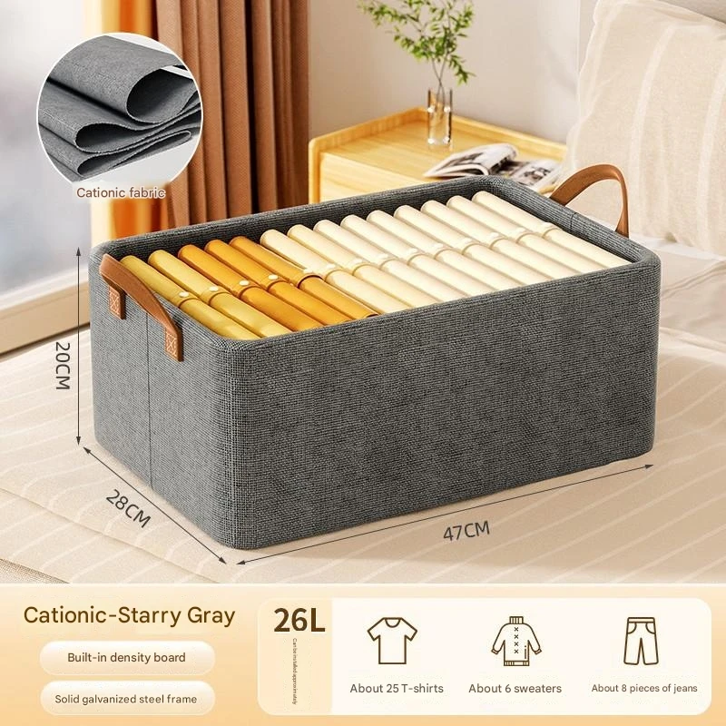 Antibacterial Clothes Storage Box Pants Storage bBx Cationic Fabric Wardrobe Layered Storage Basket Steel Frame Storage Basket