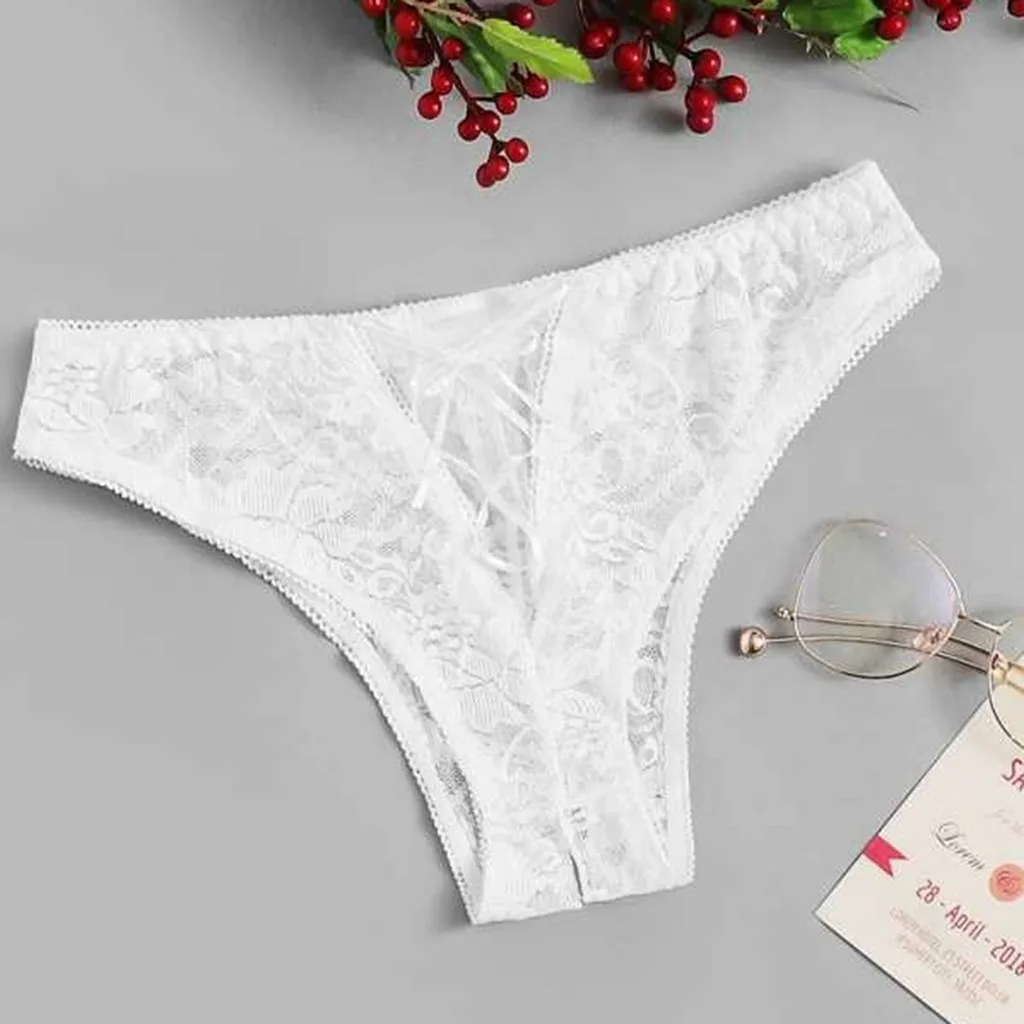 Women\'S Sexy Panties Open Crotch Transparent Lace Bowknot G-String Thong Female Lingerie For Sex Underwear Erotic Pantys трусы