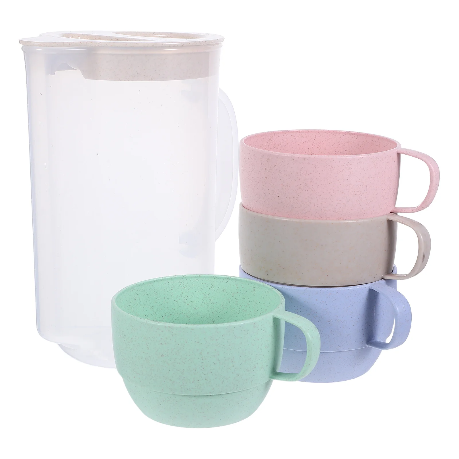 

1Set Unbreakable Clear Water Pitcher 4 Tumblers Plastic Jug with Lid Drinkware Set for Iced Tea Lemonade Juice Milk Cold