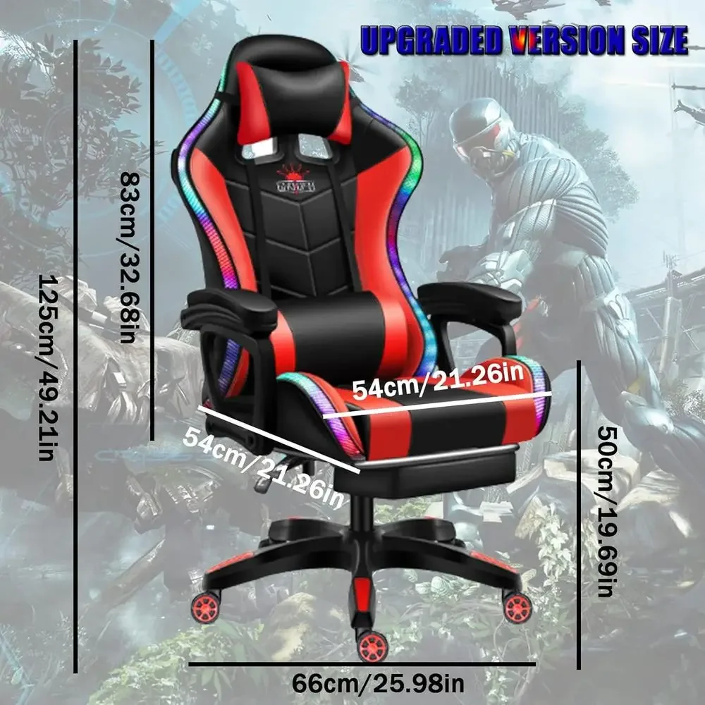 Ergonomic High-Back Gaming Chair with LED RGB Lights, Speakers, and Massage for Adults in Red view 2