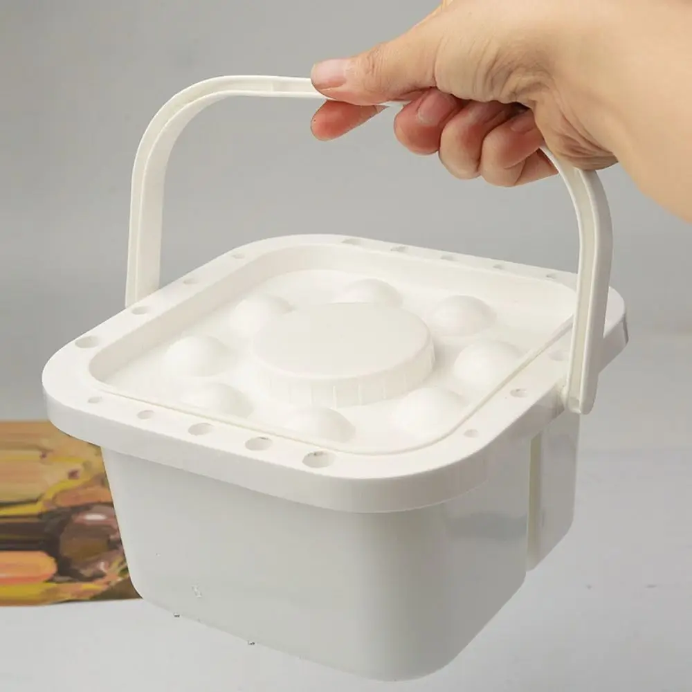 Creative Double Grid Paint Brush Washer with Palette Handheld Type Brush Washing Bucket PP Square Brush Cleaning Tool Art