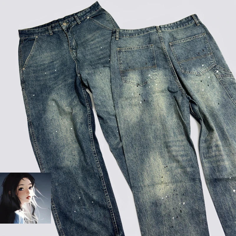 กางเกงยีนส์ขาเรียวสไตล์วินเทจสำหรับผู้ชายและผู้หญิงกางเกงยีนส์ celana DENIM longgar แนวสตรีท