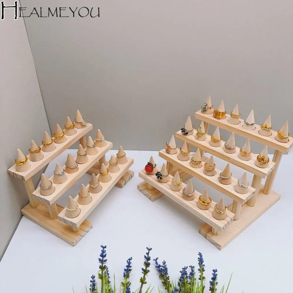 

Multi-layer Cone Ring Display Stand Modern Bracelets Necklace Wood Rings Display Holder Space Saving Organizer Ring Storage Rack