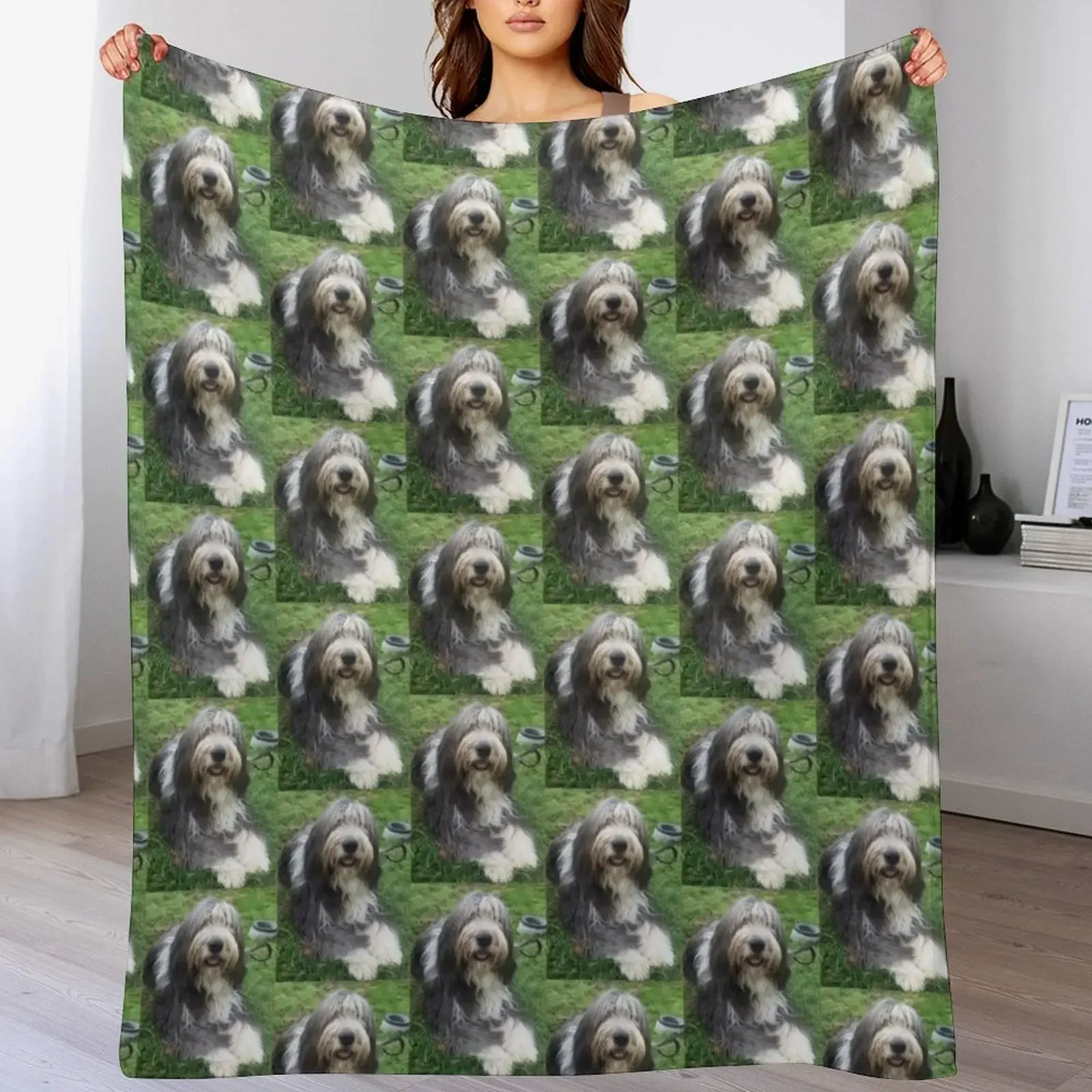 Bearded Collie - Happy Chappy Beardie Throw Blanket Nap bed plaid Blankets