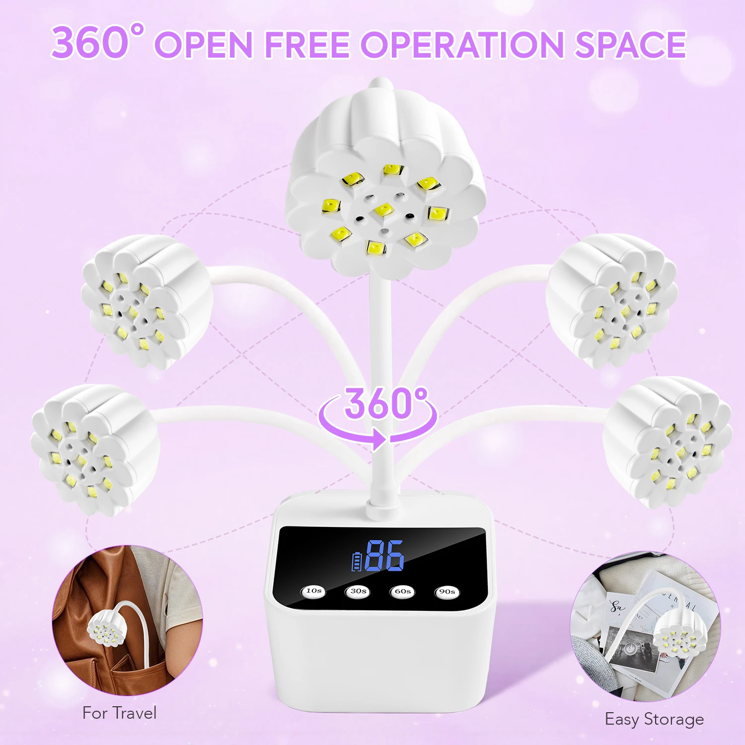 Mini UV LED recarregável secador de unhas com detecção automática de controle de toque luz de unhas de secagem rápida 360 °   Lâmpada de unhas de mesa dobrável para salão de beleza