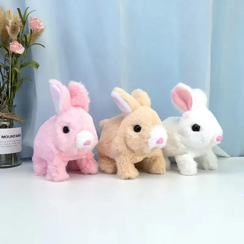 Electric Rabbit Solid Color Long Hair Rabbit Black Eyes Walk and Bark Red Eyes Luminous Long Hair Simulation Rabbit Plush toy