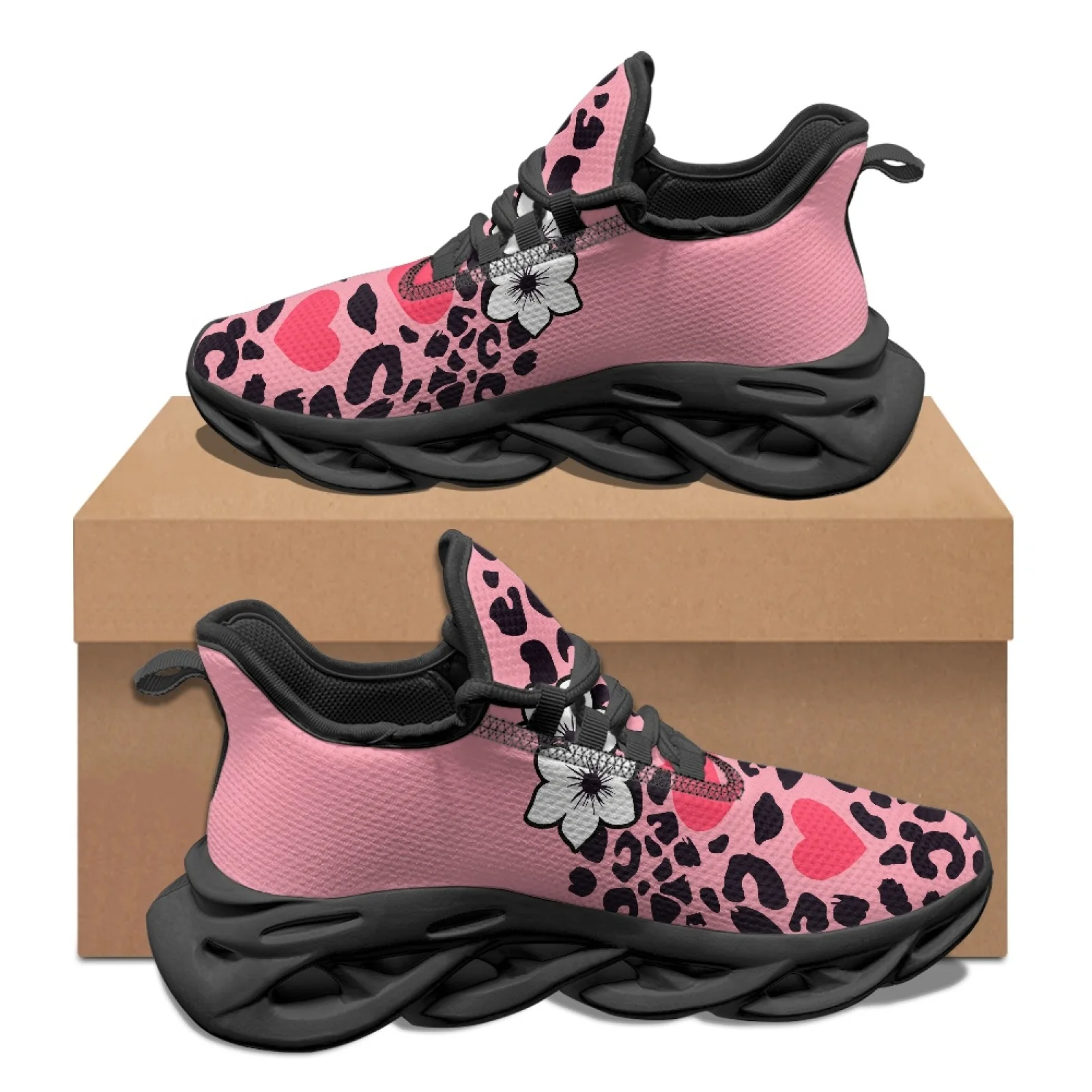 PENSTROLL Lace-Up Athletic Shoes Soft Sole Fashion Sneakers for Jogging Men Leopard Flower