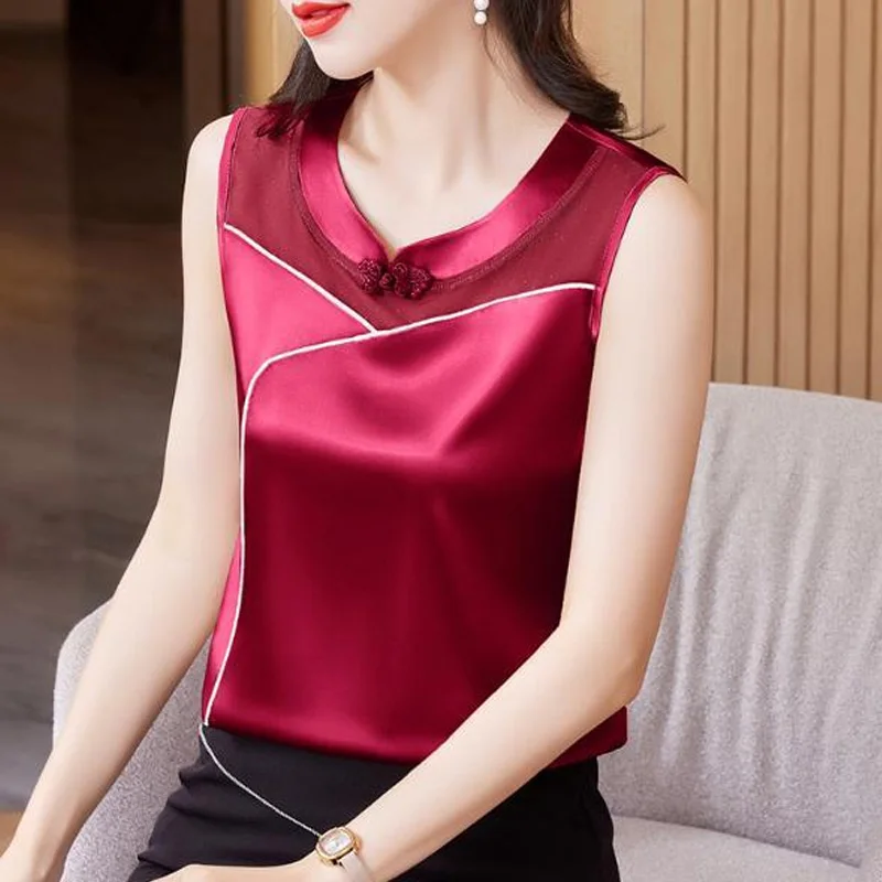 2024 New Fashion Solid Undercoat Ladies Chinese Style Elegant Interior Lapping Sleeveless Women's Clothing Pullovers Camisole