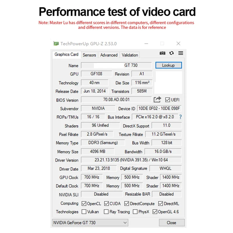 بطاقة رسومات ABJG-GT730 4GB DDR3 128 بت 700 ميجا هرتز 40 نيوتن متر PCI-E 2.0 16X DVI + VGA - متوافقة