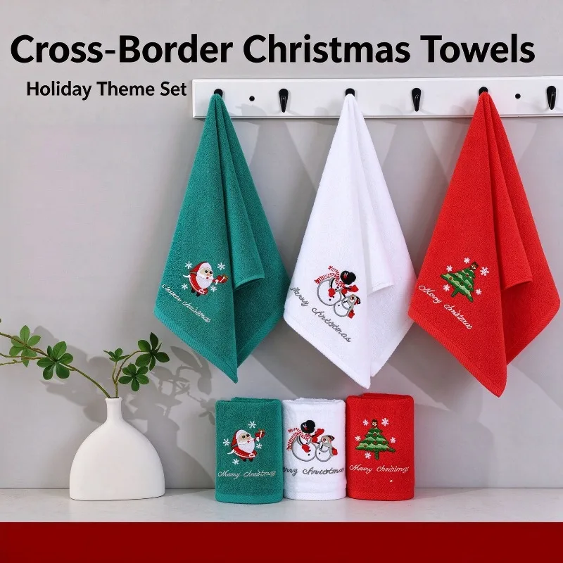 Embroidered Christmas Towels for Kitchen & Bath Kids Hand Towels Christmas Tree Santa Claus Xmas Gift for Newborn Baby Adults