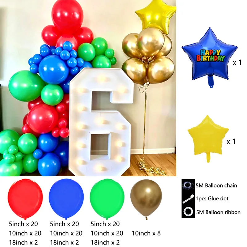 Mushroom Star Balloon Garland Arch Kit Style Latex Balloon Set Super Bors Holiday Birthday Photo Background Party Decoration