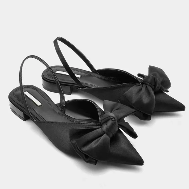 2023 Fashion Shoes Female One Pedal Women\'s Pumps Summer Pointed Toe Bow Tie Sexy Dress Party Shoes Ladies Shallow Chunky Heels