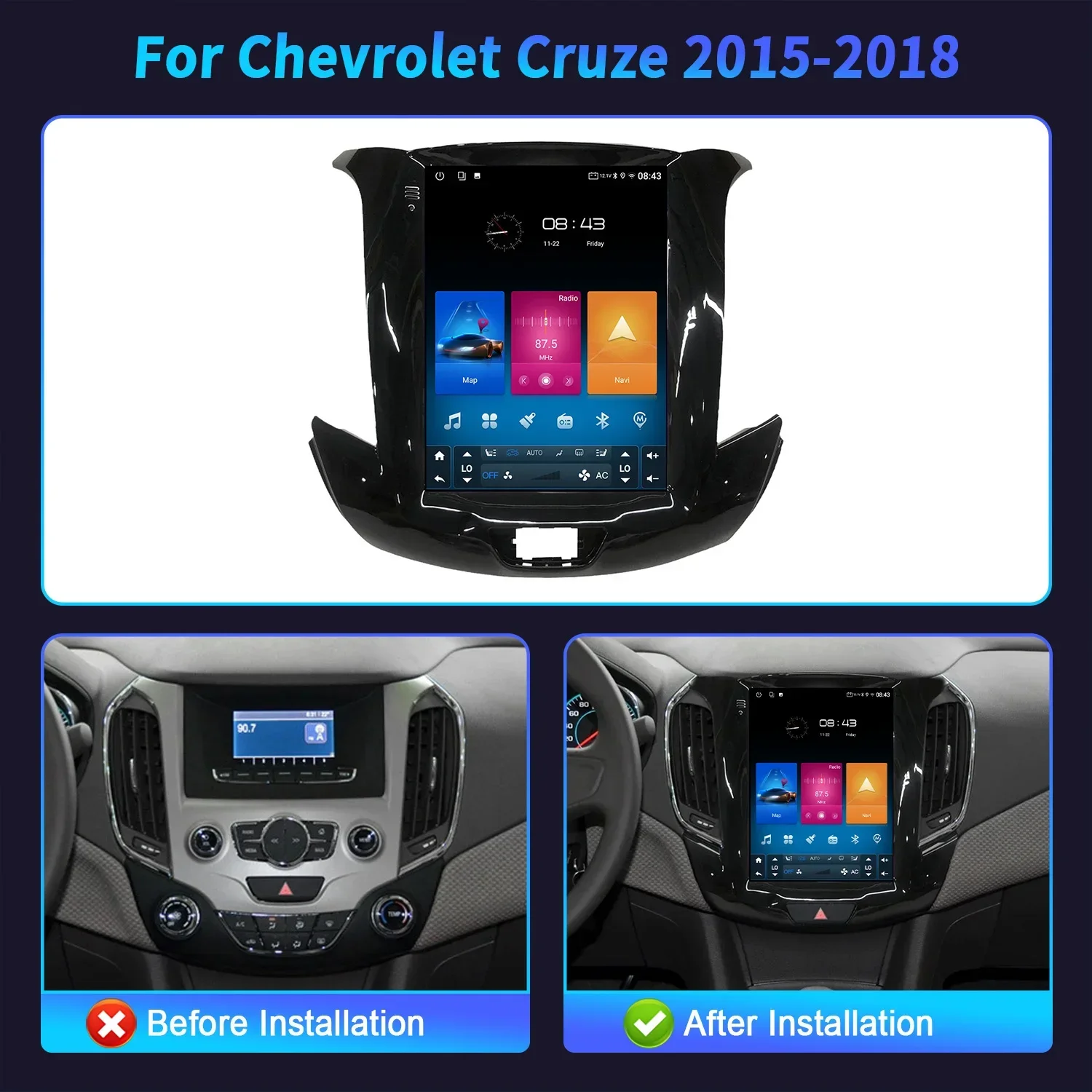 9.7 "Android รถสเตอริโอวิทยุเครื่องเล่นวิดีโอมัลติมีเดียสําหรับ Chevrolet Cruze 2015-2018 นําทาง Apple CarPlay ยานยนต์หน้าจอ