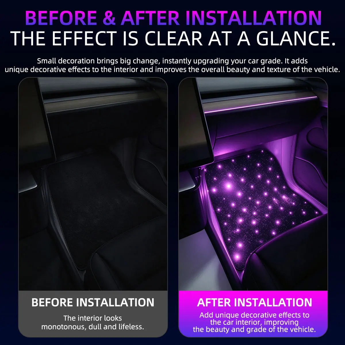 For Tesla Model 3 RGB Fiber Optic Twinkle Stars Car Mats WaterProof USB Car LED Rugs APP Decoration Atmosphere Light From 2021