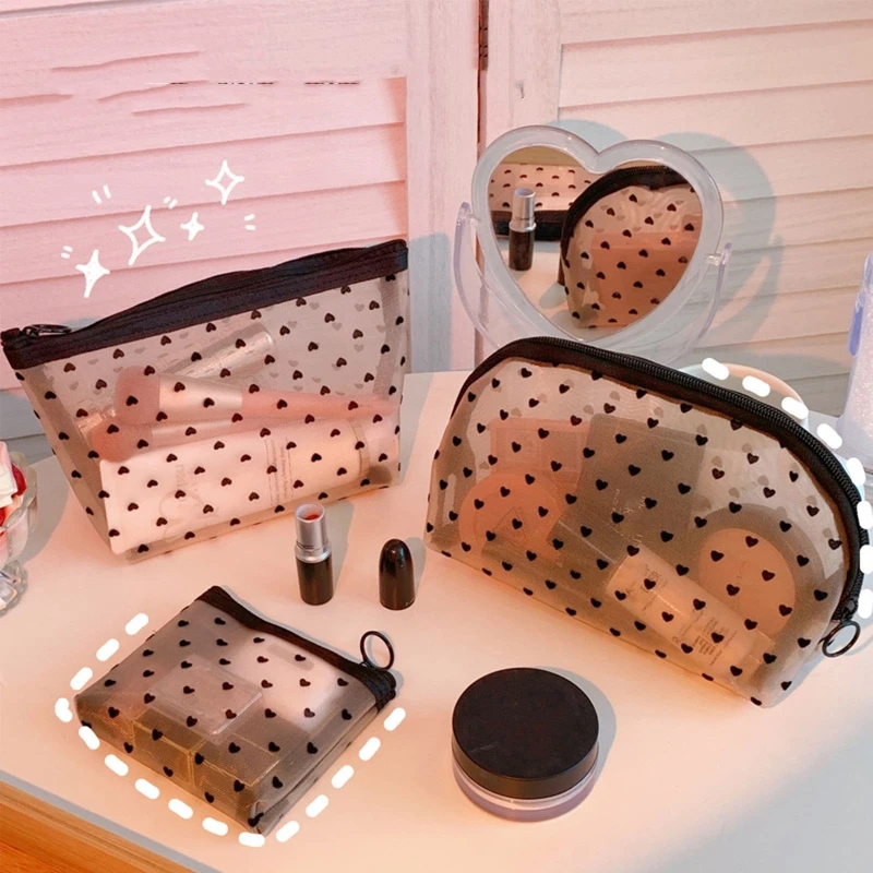 Tas Perlengkapan Mandi Ritsleting Mesh Travel Makeup Tas Kosmetik Kapasitas Besar