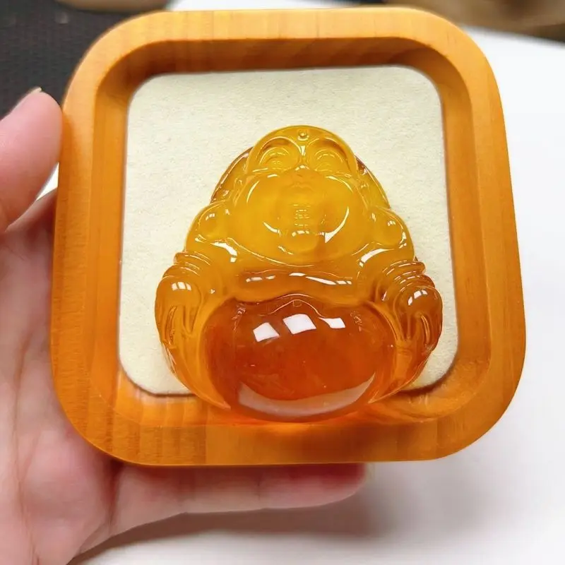 Large-sized Yao Hua old yellow amber Laughing Maitreya Buddha pendant
