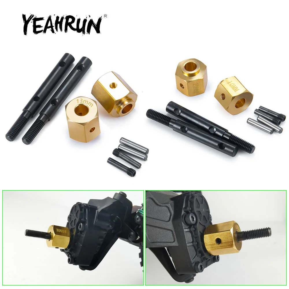 YEAHRUN Metal Portal Axle Drive Gear Shaft+Wheel Hubs Extended Adapter for Axial SCX10 III AXI03007 Wrangler 1/10 RC Car