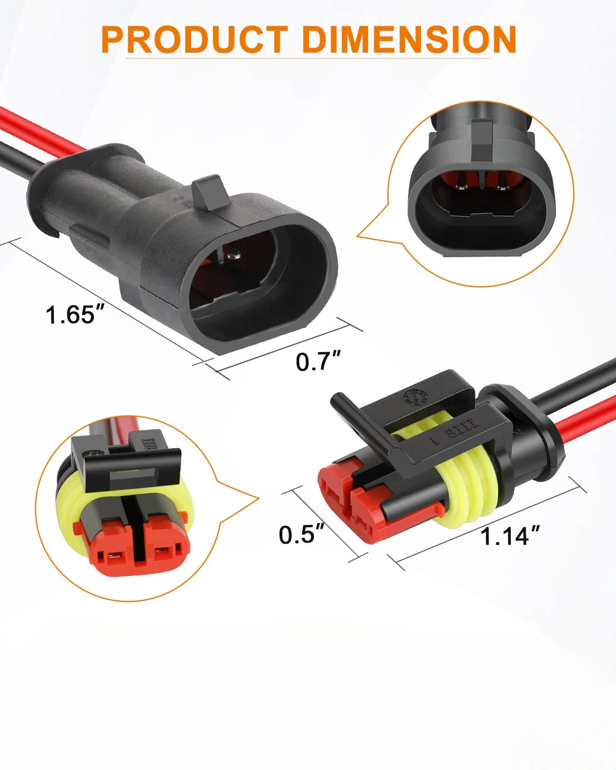 5 Pairts 2 Pin Connector Waterproof Male and Female Way 20AWG Wire Car Truck Boat Wire Connection Kit for Automotive DIY