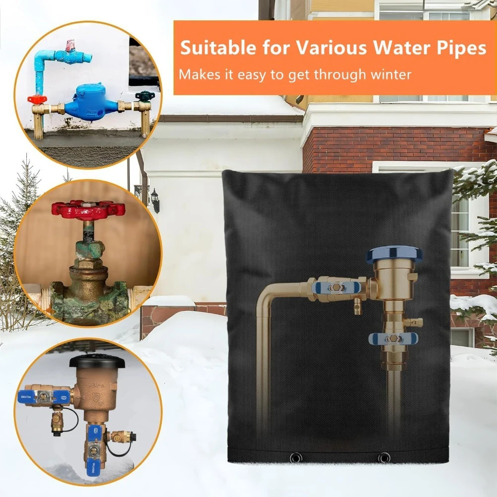 Pipe Frost Protection Cover for Backflow Preventer with Aluminum Foil Thermal Barrier and Wind Resistant Closure Sizes