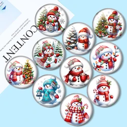 Watercolor Cute Snowman 10pcs 12mm/16mm/18mm/25mm Round Photo Glass Cabochon Demo Flat Back Making findings