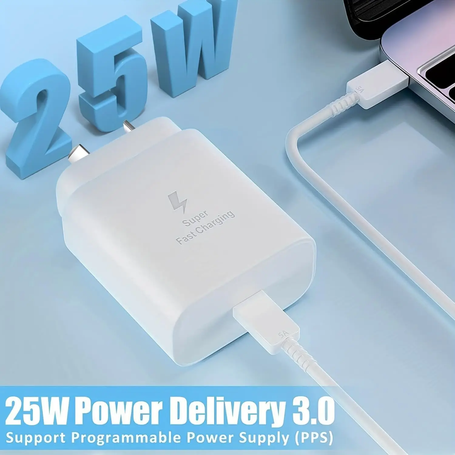 Australian Standard Charger, USB C Wall Charger for Samsung, 25W USB C Wall Plug Compatible for Galaxy Ultra S24/S23/S22