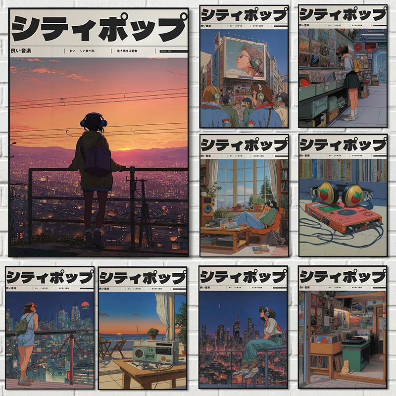 Retro Japanese Style Y2K Anime 90's Aesthetic Steam Wave Posters Prints Canvas Painting Wall Art Picture Living Room Home Decor