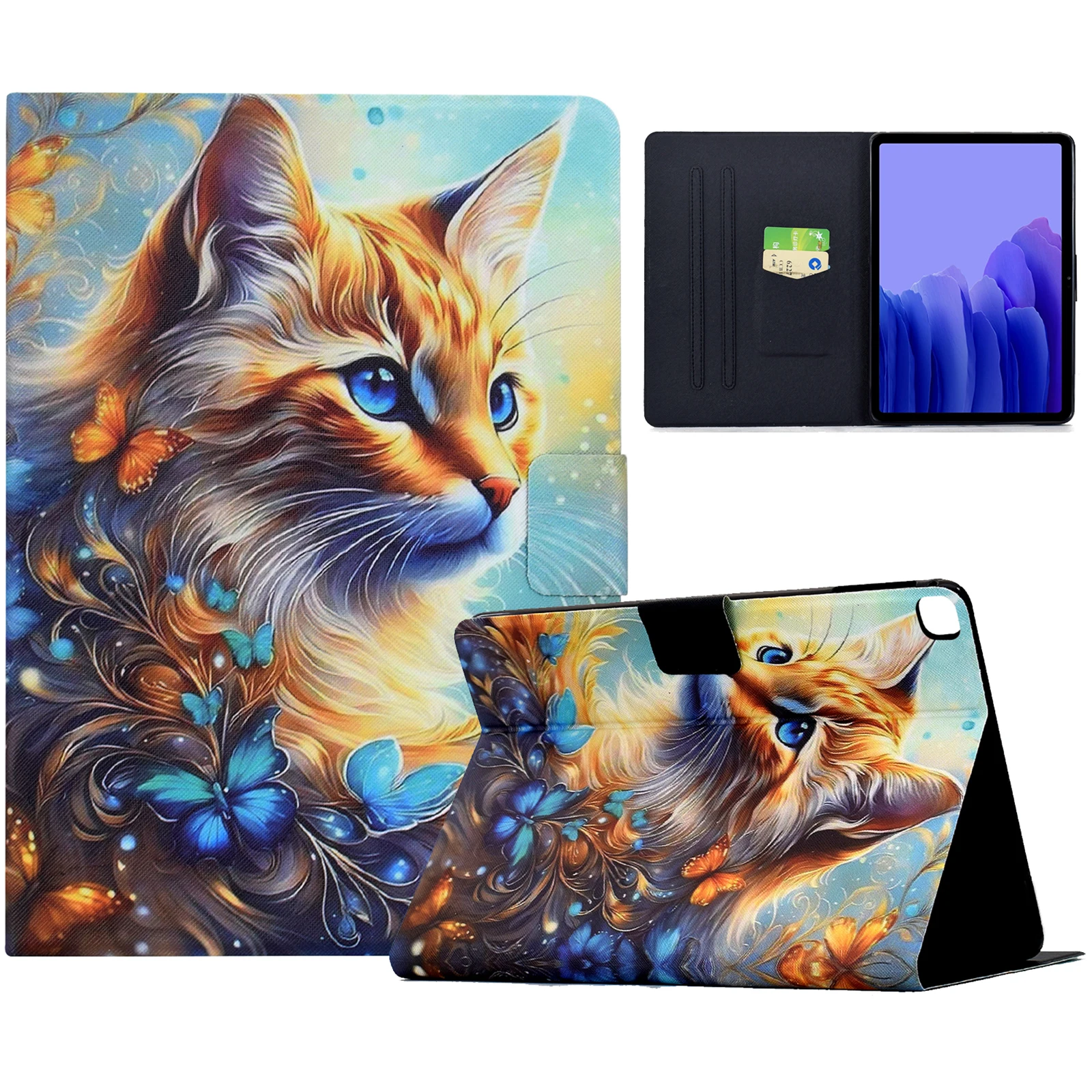 For Samsung Galaxy Tab A7 10.4 (2020) T500 T505 Case Pattern Painting Card Slots Stand Leather Tablet Cover with Auto Sleep  /